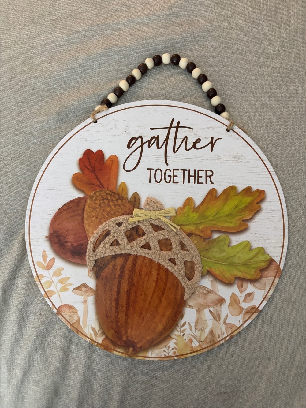 Gather Together Fall Wall Sign - White, Brown, Green 12”